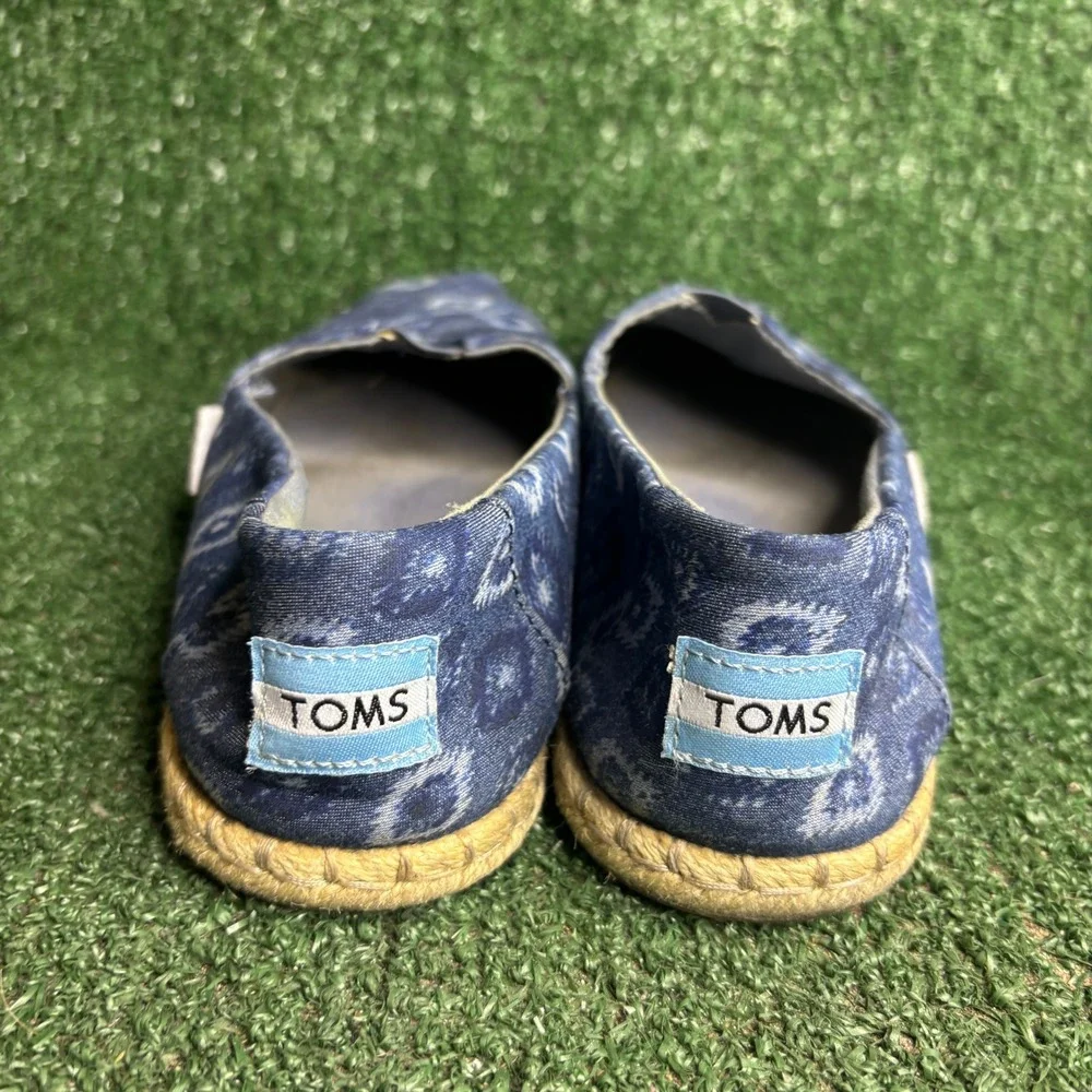 TOMS Alpargata Rope Espadrille Ikat Print Boho Slip On Flat Shoe Blue Womens 7